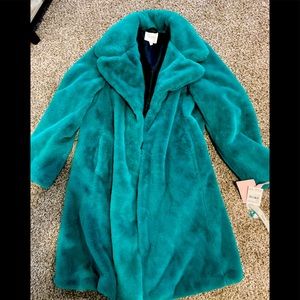 Avec Les Filles Teal Faux Fur Teddy Coat NWT med
